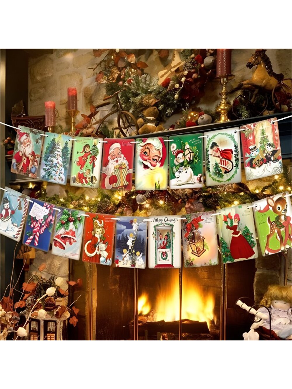 Vintage Christmas Banner Christmas Decorations Vintage Style Bunting